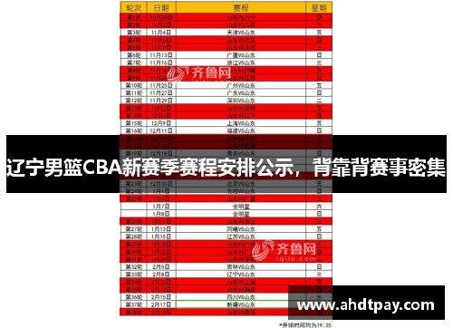 辽宁男篮CBA新赛季赛程安排公示，背靠背赛事密集